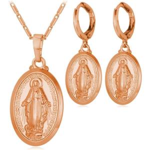 U7 Earrings for Women 18K Gold Plated Virgin Mary Dangle Earrings for Women Christian Jewelry(2Pcs Set-Rose Gold)