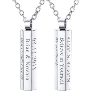 U7 Engravable Bar Necklace, Womens Choker Necklace Stainless Steel Custom Engrave Text Horizontal/Vertical Bar Pendant Necklaces for Men Women(6-Sided Bar-Stainless Steel)