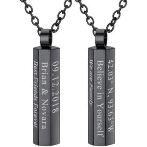 U7 Engravable Bar Necklace, Womens Choker Necklace Stainless Steel Custom Engrave Text Horizontal/Vertical Bar Pendant Necklaces for Men Women(6-Sided Bar-Black)