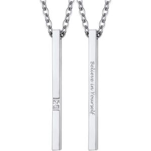 U7 Engravable Bar Necklace, Womens Choker Necklace Stainless Steel Custom Engrave Text Horizontal/Vertical Bar Pendant Necklaces for Men Women(Long Bar-Stainless Steel)