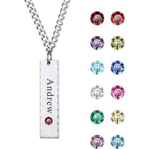 U7 Engravable Bar Necklace, Womens Choker Necklace Stainless Steel Custom Engrave Text Horizontal/Vertical Bar Pendant Necklaces for Men Women(Plate Bar-Stainless Steel)