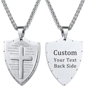U7 Ephesians 6:16-17 Shield Armor of God Pendant Stainless Steel Cross Necklace for Men Women,Customizable Personalized Jewelry (Stainless (Personalized))