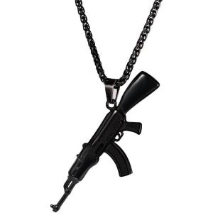 U7 Men Necklace Cool Rifle Shape Pendant & Chain Silver/Black/18K Gold Plated Rock Army Style Fanshion Necklace Jewelry Chain for Men(e.black-a47)