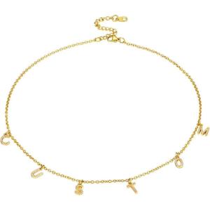 U7 Name Necklace Personalized, Stainless Steel 18K Gold Plated Nameplate Jewelry for Men Women, Multiple Name Necklace, Customized Initial Name Choker Necklace with Curb Chain(02.Custom Initials Gold)