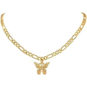 U7 Name Necklace Personalized, Stainless Steel 18K Gold Plated Nameplate Jewelry for Men Women, Multiple Name Necklace, Customized Initial Name Choker Necklace with Curb Chain(Butterfly Gold)