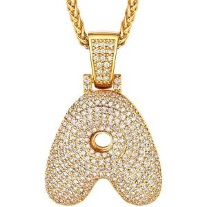 U7 Pendant Mens Hip Hop Jewelry Platinum/18K Gold Plated Lab Diamond Letter Necklaces Custom Number Chain Intials Name Necklaces(Letter A)