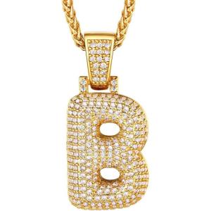 U7 Pendant Mens Hip Hop Jewelry Platinum/18K Gold Plated Lab Diamond Letter Necklaces Custom Number Chain Intials Name Necklaces(Letter B)