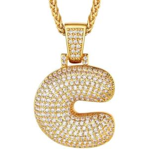 U7 Pendant Mens Hip Hop Jewelry Platinum/18K Gold Plated Lab Diamond Letter Necklaces Custom Number Chain Intials Name Necklaces(Letter C)