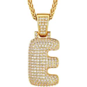 U7 Pendant Mens Hip Hop Jewelry Platinum/18K Gold Plated Lab Diamond Letter Necklaces Custom Number Chain Intials Name Necklaces(Letter E)