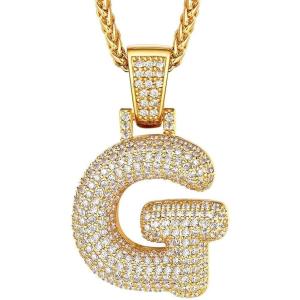 U7 Pendant Mens Hip Hop Jewelry Platinum/18K Gold Plated Lab Diamond Letter Necklaces Custom Number Chain Intials Name Necklaces(Letter G)
