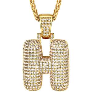 U7 Pendant Mens Hip Hop Jewelry Platinum/18K Gold Plated Lab Diamond Letter Necklaces Custom Number Chain Intials Name Necklaces(Letter H)
