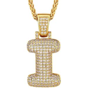 U7 Pendant Mens Hip Hop Jewelry Platinum/18K Gold Plated Lab Diamond Letter Necklaces Custom Number Chain Intials Name Necklaces(Letter I)