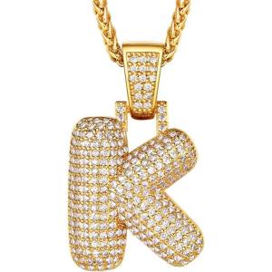 U7 Pendant Mens Hip Hop Jewelry Platinum/18K Gold Plated Lab Diamond Letter Necklaces Custom Number Chain Intials Name Necklaces(Letter K)
