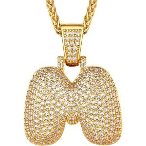 U7 Pendant Mens Hip Hop Jewelry Platinum/18K Gold Plated Lab Diamond Letter Necklaces Custom Number Chain Intials Name Necklaces(Letter M)