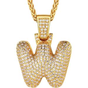 U7 Pendant Mens Hip Hop Jewelry Platinum/18K Gold Plated Lab Diamond Letter Necklaces Custom Number Chain Intials Name Necklaces(Letter W)