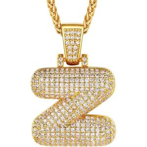 U7 Pendant Mens Hip Hop Jewelry Platinum/18K Gold Plated Lab Diamond Letter Necklaces Custom Number Chain Intials Name Necklaces(Letter Z)