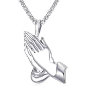 U7 Russian Orthodox Cross Pendant/Praying Hands/Ichthys Sign for Men Women Stainless Steel 18K Gold Plated Jesus Pendant Christian Religious Necklaces, Length 22″ Silver Black Gold(05 Praying Hands/Steel)