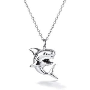 U7 Stainless Steel Shark Necklaces,18K Gold Plated Dolphin/Swordfish/Shark Pendant Necklace,Punk Mens Jewelry(1.Shark-Sterling Silver)