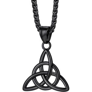 U7 Viking Celtic Kont Necklace Stainless Steel Irish Knot Pendant Necklace for Men Women(Black)