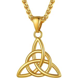 U7 Viking Celtic Kont Necklace Stainless Steel Irish Knot Pendant Necklace for Men Women(Gold)