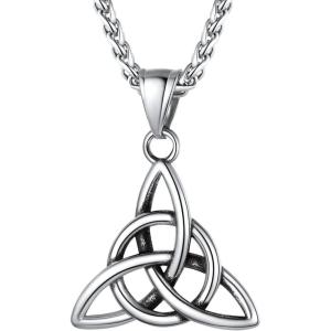 U7 Viking Celtic Kont Necklace Stainless Steel Irish Knot Pendant Necklace for Men Women(Stainless Steel)