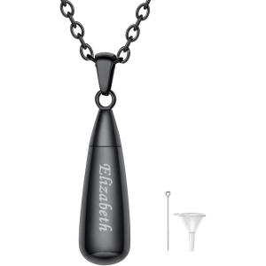 Urn Necklace for Ashes,Customized Stainless Steel or 18K Gold Plated Cremation Jewelry Memorial Keepsake Urn Lockets Pendant for Men Women -Waterproof & Gift Packed(Teardrop-black(custom Text))