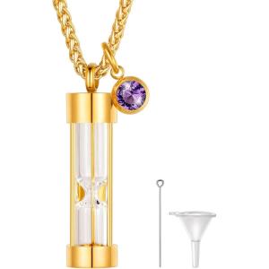 Urn Necklace for Ashes,Customized Stainless Steel or 18K Gold Plated Cremation Jewelry Memorial Keepsake Urn Lockets Pendant for Men Women -Waterproof & Gift Packed(Hourglass-gold(Text+Birthstone))