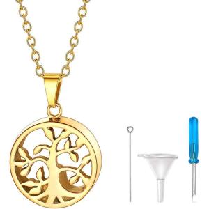 Urn Necklace for Ashes,Customized Stainless Steel or 18K Gold Plated Cremation Jewelry Memorial Keepsake Urn Lockets Pendant for Men Women -Waterproof & Gift Packed(Tree of life-Gold(Custom Text))