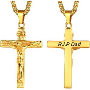 Urn Necklace for Ashes,Customized Stainless Steel or 18K Gold Plated Cremation Jewelry Memorial Keepsake Urn Lockets Pendant for Men Women -Waterproof & Gift Packed(Crucifix-gold(custom Text))