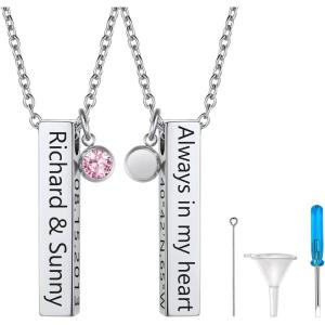 Urn Necklace for Ashes,Customized Stainless Steel or 18K Gold Plated Cremation Jewelry Memorial Keepsake Urn Lockets Pendant for Men Women -Waterproof & Gift Packed(4-Sided Bar-Stainless(Text+Birthstone))