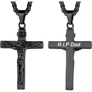 Urn Necklace for Ashes,Customized Stainless Steel or 18K Gold Plated Cremation Jewelry Memorial Keepsake Urn Lockets Pendant for Men Women -Waterproof & Gift Packed(Crucifix-black(custom Text))