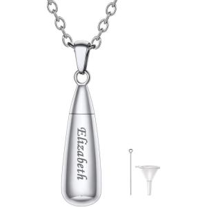 Urn Necklace for Ashes,Customized Stainless Steel or 18K Gold Plated Cremation Jewelry Memorial Keepsake Urn Lockets Pendant for Men Women -Waterproof & Gift Packed(Teardrop-Stainless(Custom Text))