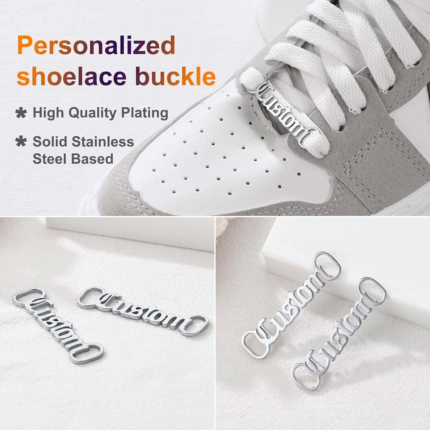 imageU7 2Pcs Sneaker Shoe Lace ID Tag Stainless Steel18K Gold Plated Trainer Tag Shoe Buckles Shoelace Decoration Charms01 Premium Silver
