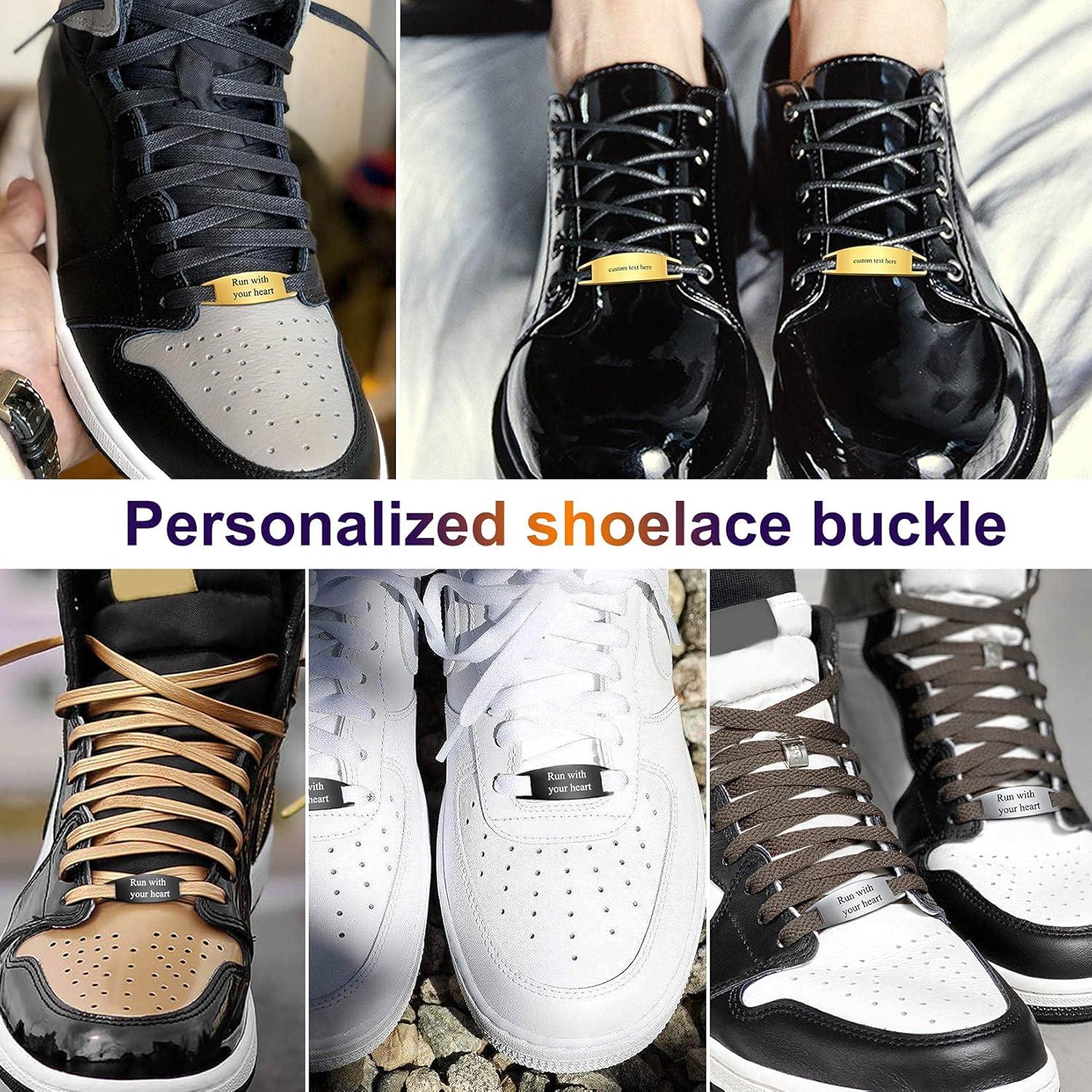 imageU7 2Pcs Sneaker Shoe Lace ID Tag Stainless Steel18K Gold Plated Trainer Tag Shoe Buckles Shoelace Decoration Charms02 BlackText Engrave ID Tag