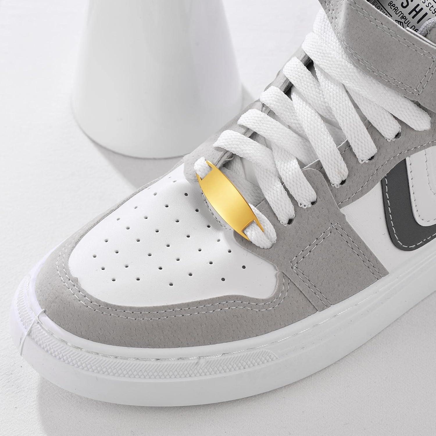 imageU7 2Pcs Sneaker Shoe Lace ID Tag Stainless Steel18K Gold Plated Trainer Tag Shoe Buckles Shoelace Decoration Charms02 GoldText Engrave ID Tag