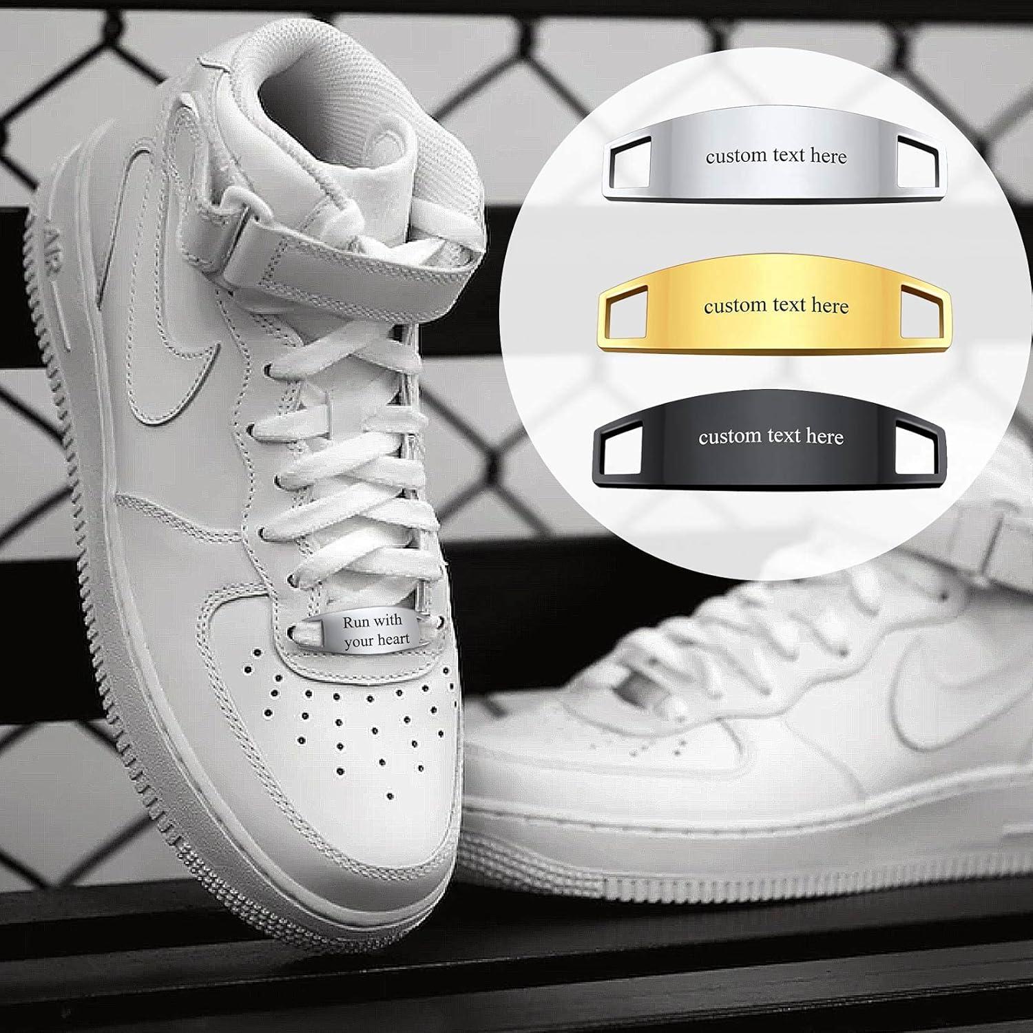 imageU7 2Pcs Sneaker Shoe Lace ID Tag Stainless Steel18K Gold Plated Trainer Tag Shoe Buckles Shoelace Decoration Charms02 SilverText Engrave ID Tag