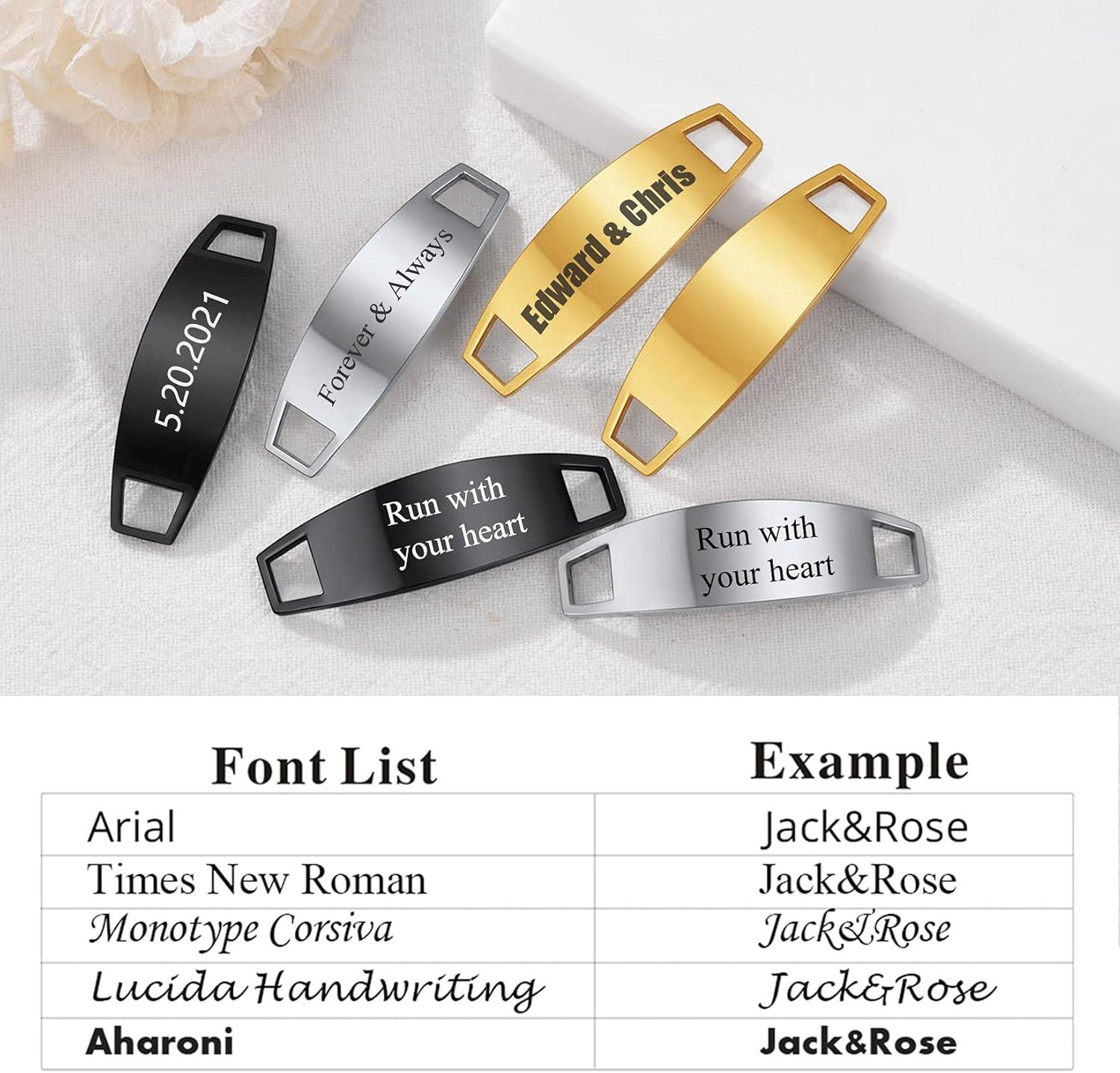 imageU7 2Pcs Sneaker Shoe Lace ID Tag Stainless Steel18K Gold Plated Trainer Tag Shoe Buckles Shoelace Decoration Charms02 SilverText Engrave ID Tag