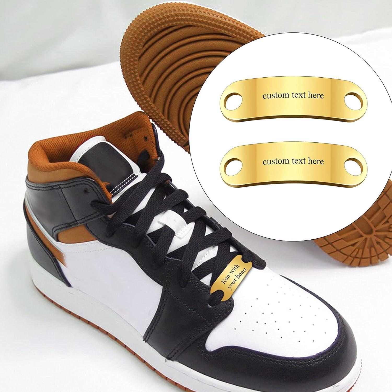 imageU7 2Pcs Sneaker Shoe Lace ID Tag Stainless Steel18K Gold Plated Trainer Tag Shoe Buckles Shoelace Decoration Charms03 Blacktext Engrave Id Tag