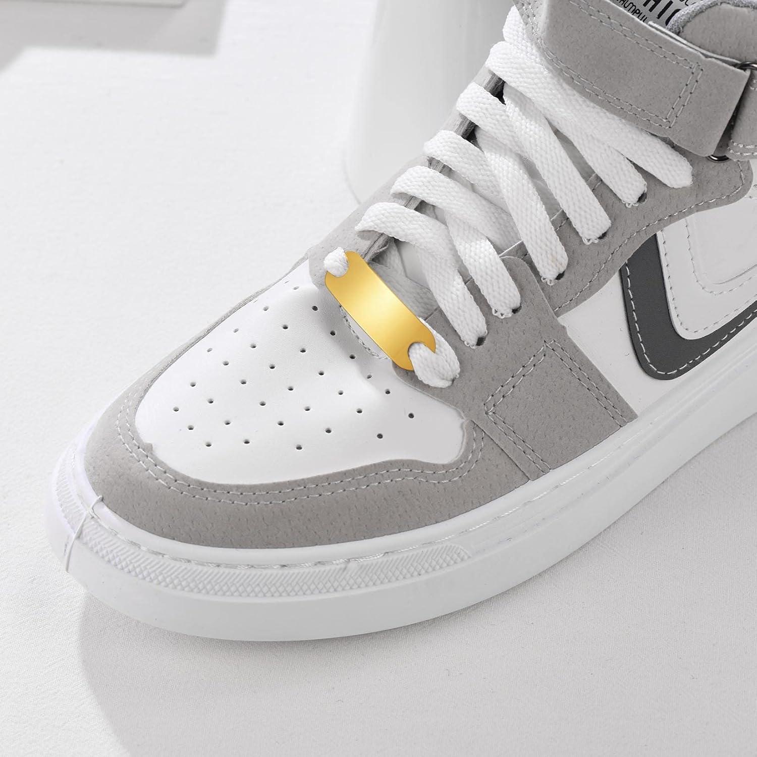 imageU7 2Pcs Sneaker Shoe Lace ID Tag Stainless Steel18K Gold Plated Trainer Tag Shoe Buckles Shoelace Decoration Charms03 GoldText Engrave ID Tag