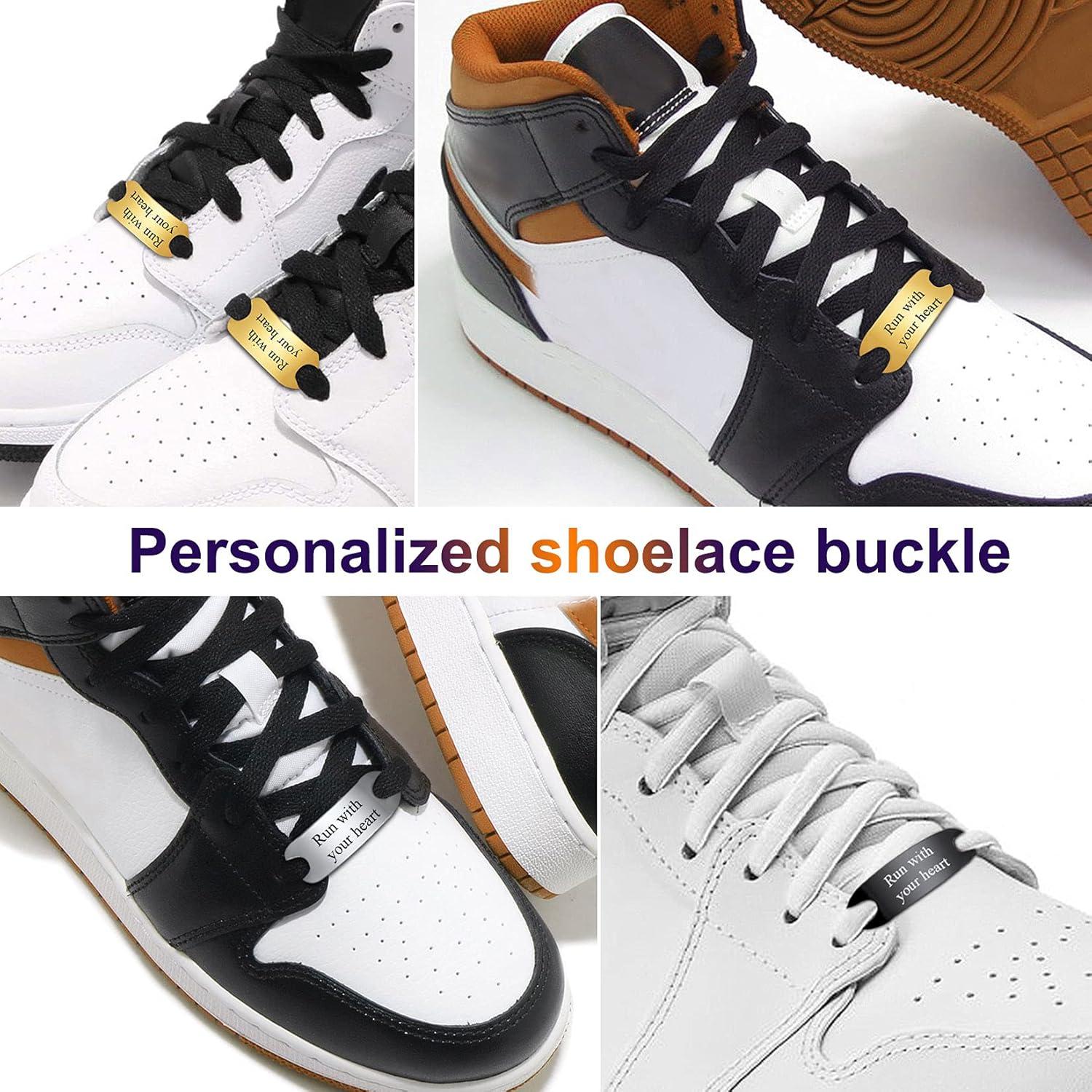 imageU7 2Pcs Sneaker Shoe Lace ID Tag Stainless Steel18K Gold Plated Trainer Tag Shoe Buckles Shoelace Decoration Charms03 SilverText Engrave ID Tag