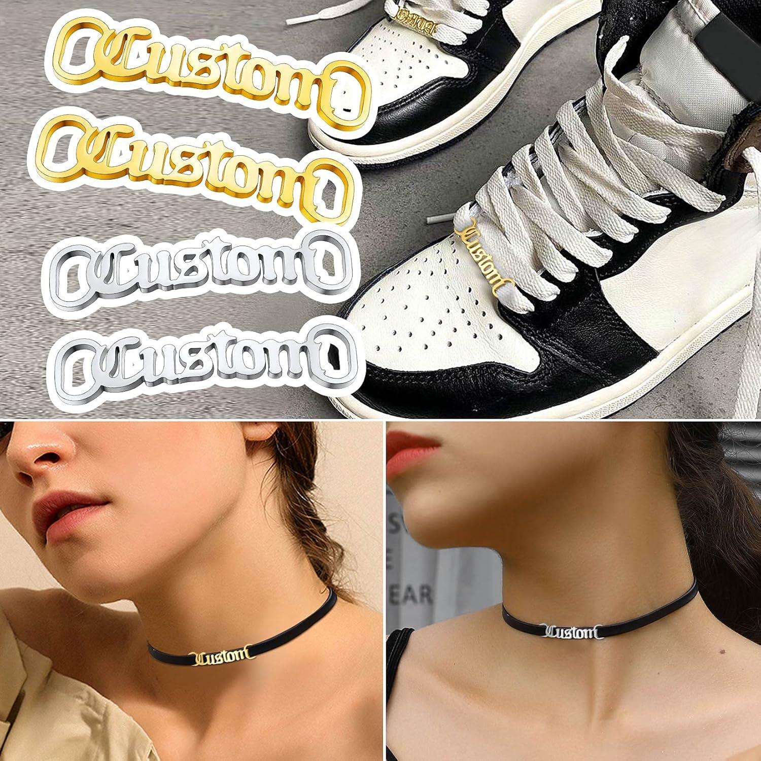 imageU7 2Pcs Sneaker Shoe Lace ID Tag Stainless Steel18K Gold Plated Trainer Tag Shoe Buckles Shoelace Decoration Charms03 SilverText Engrave ID Tag
