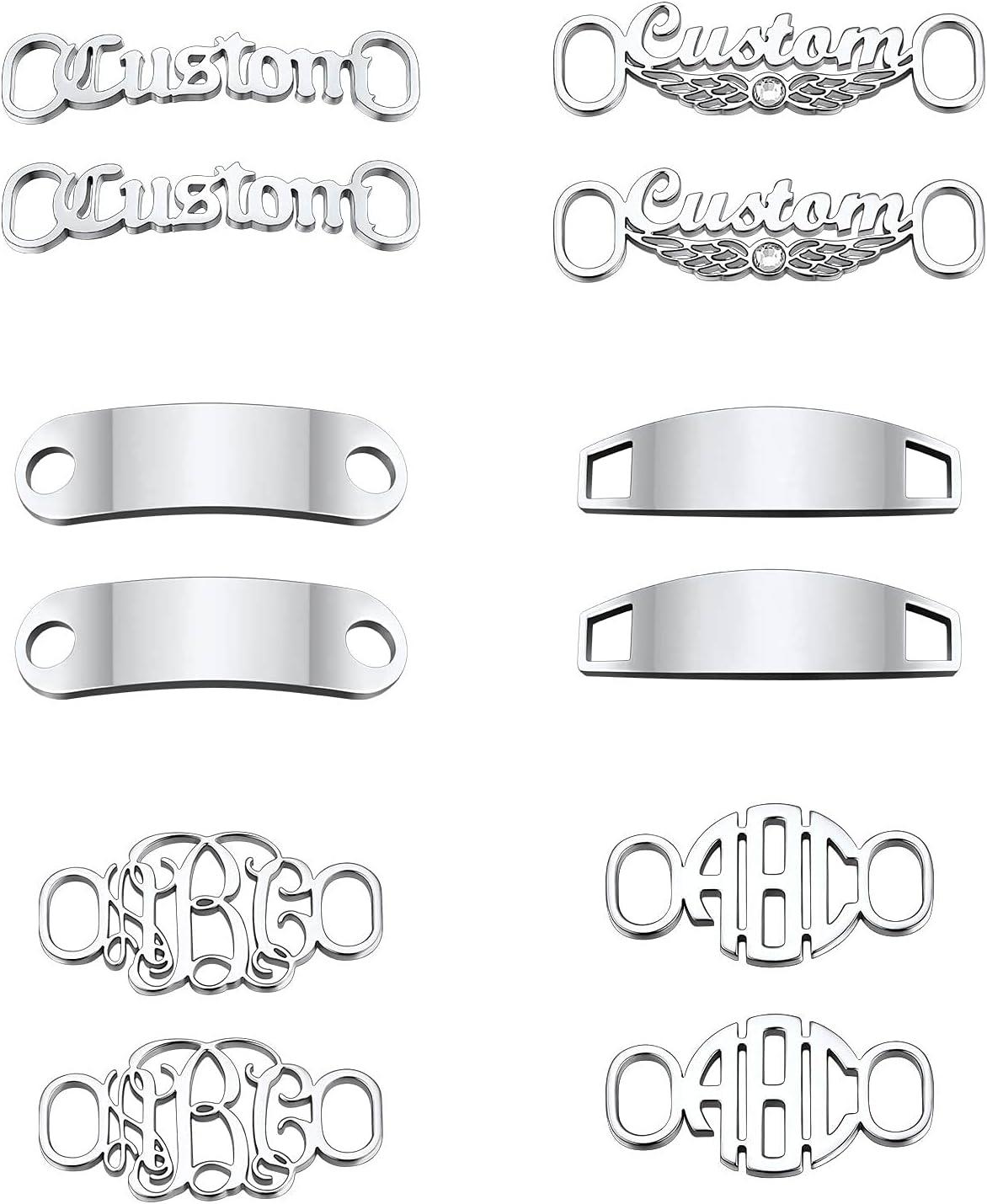 imageU7 2Pcs Sneaker Shoe Lace ID Tag Stainless Steel18K Gold Plated Trainer Tag Shoe Buckles Shoelace Decoration Charms03 SilverText Engrave ID Tag