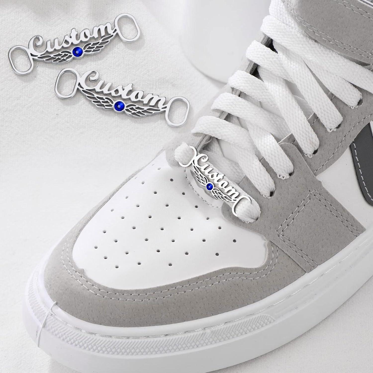 imageU7 2Pcs Sneaker Shoe Lace ID Tag Stainless Steel18K Gold Plated Trainer Tag Shoe Buckles Shoelace Decoration Charms04 Angels Wing TagSilver