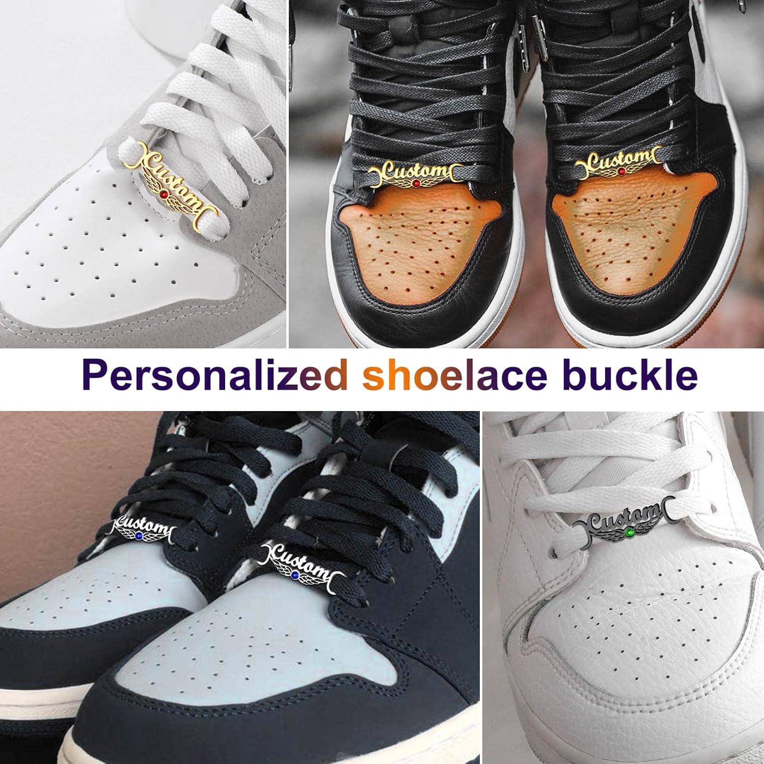 imageU7 2Pcs Sneaker Shoe Lace ID Tag Stainless Steel18K Gold Plated Trainer Tag Shoe Buckles Shoelace Decoration Charms04 Angels Wing TagSilver