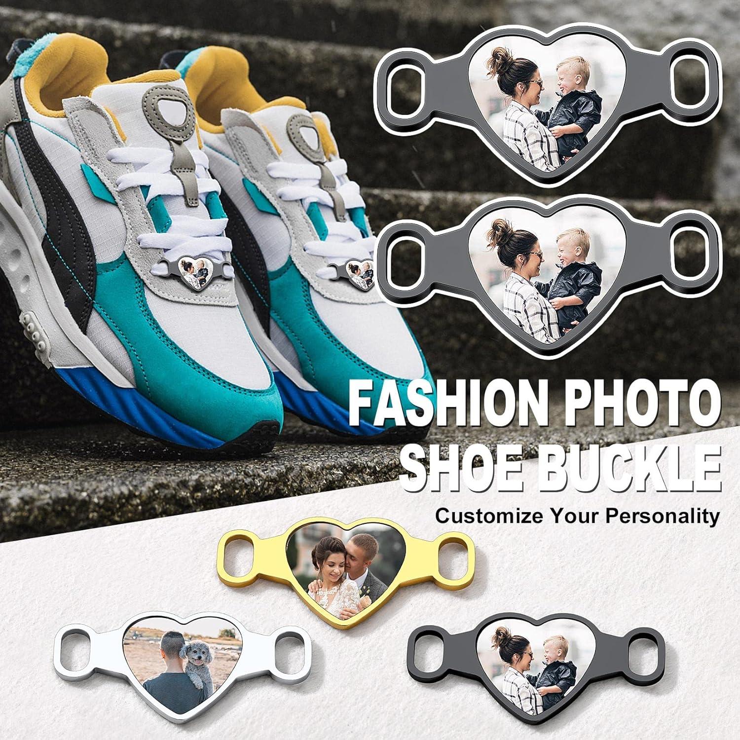 imageU7 2Pcs Sneaker Shoe Lace ID Tag Stainless Steel18K Gold Plated Trainer Tag Shoe Buckles Shoelace Decoration CharmsHeart photoblack