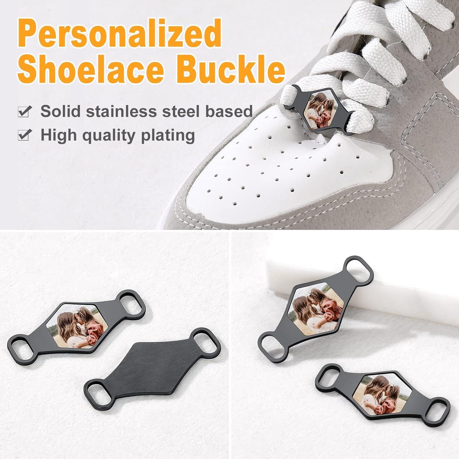 imageU7 2Pcs Sneaker Shoe Lace ID Tag Stainless Steel18K Gold Plated Trainer Tag Shoe Buckles Shoelace Decoration CharmsHexagon photoblack
