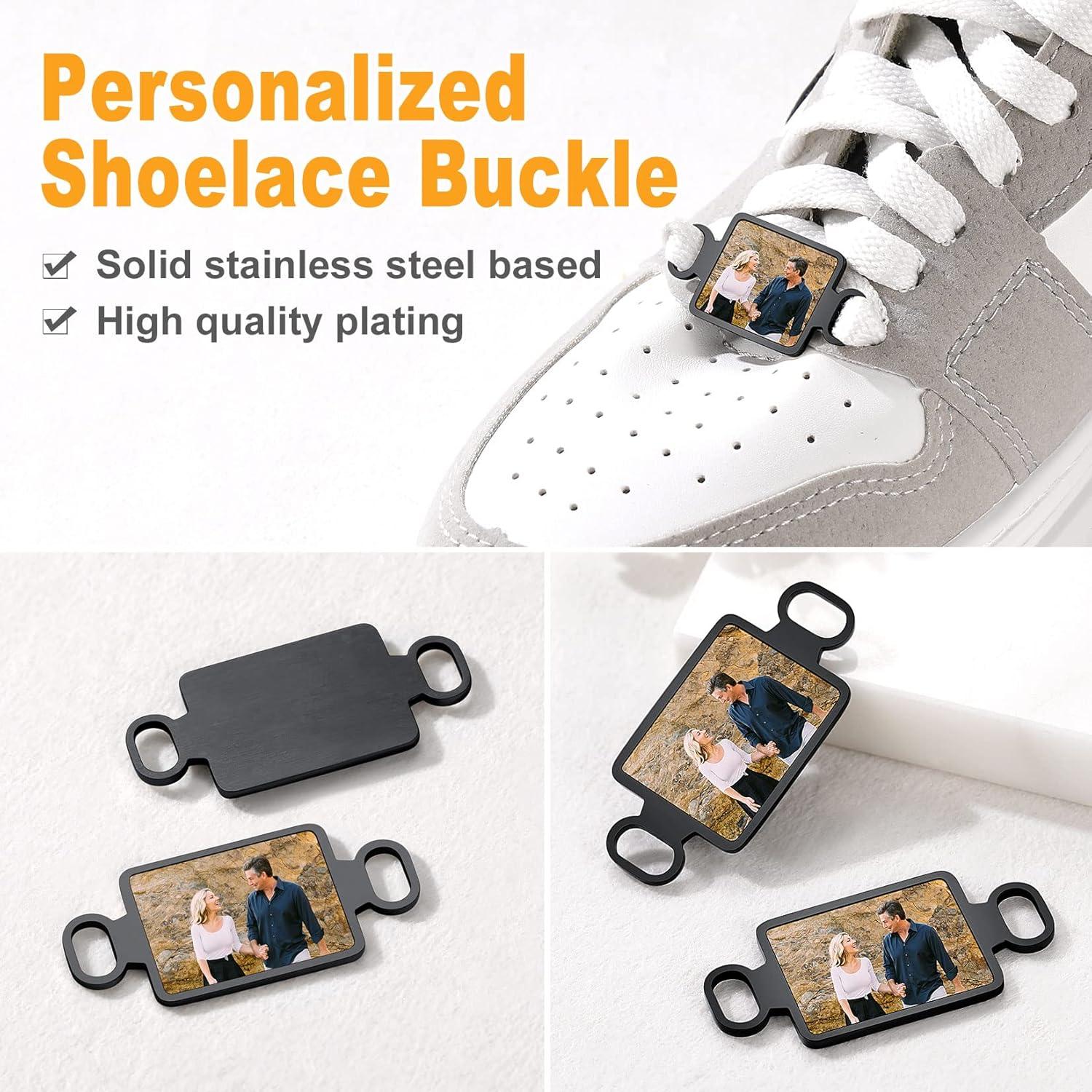 imageU7 2Pcs Sneaker Shoe Lace ID Tag Stainless Steel18K Gold Plated Trainer Tag Shoe Buckles Shoelace Decoration CharmsRectangle photoblack