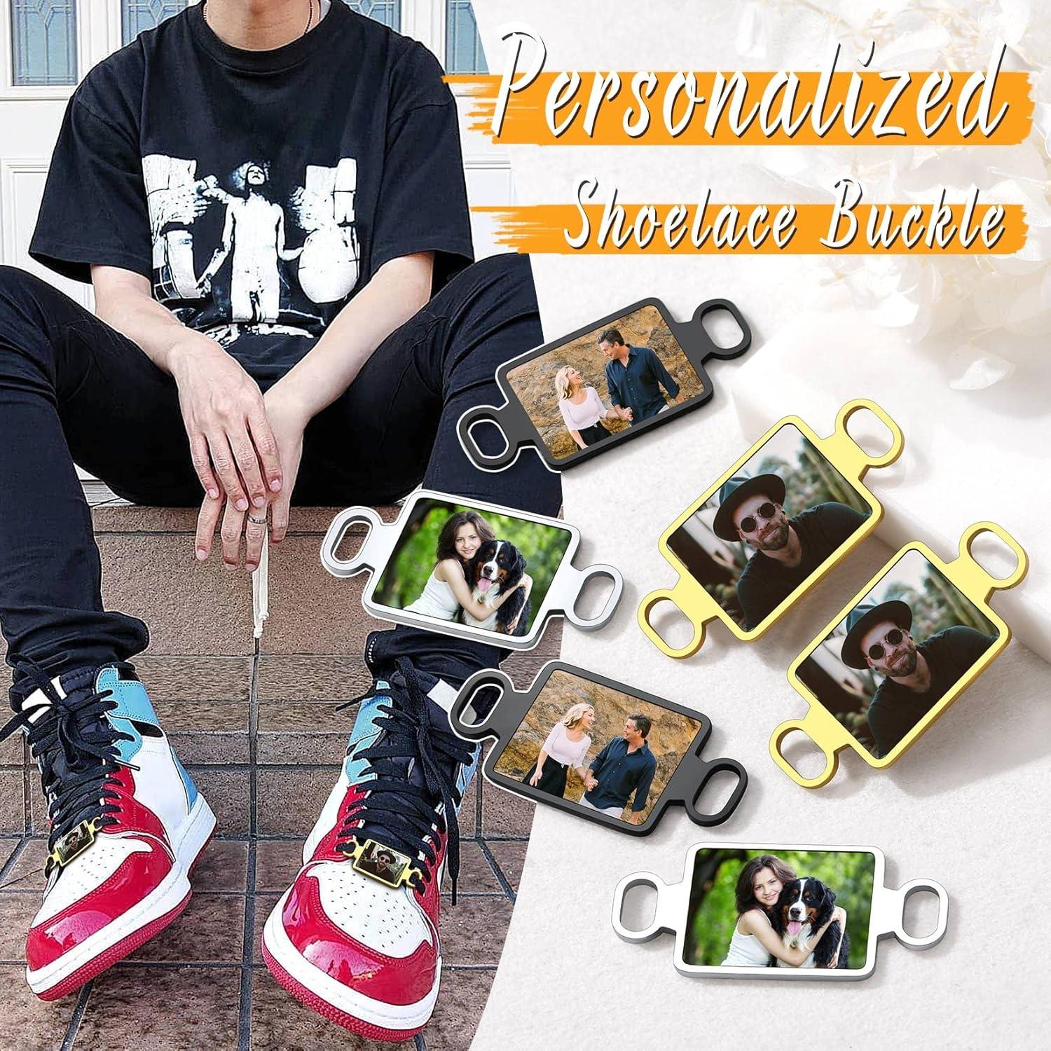 imageU7 2Pcs Sneaker Shoe Lace ID Tag Stainless Steel18K Gold Plated Trainer Tag Shoe Buckles Shoelace Decoration CharmsRectangle photoblack