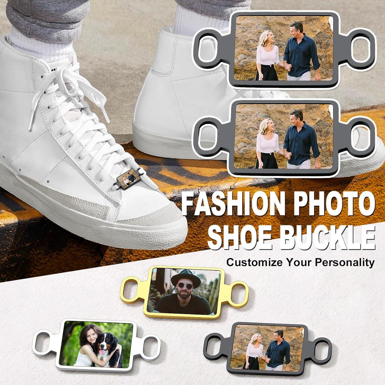 imageU7 2Pcs Sneaker Shoe Lace ID Tag Stainless Steel18K Gold Plated Trainer Tag Shoe Buckles Shoelace Decoration CharmsRectangle photoblack