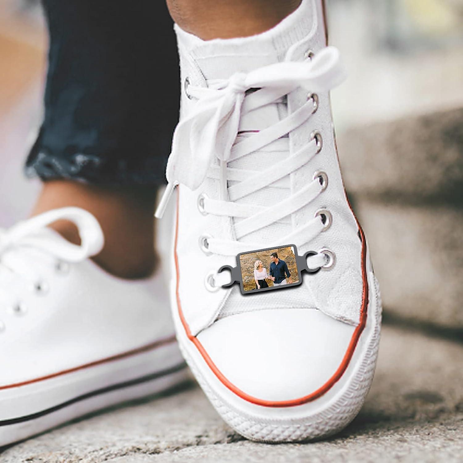 imageU7 2Pcs Sneaker Shoe Lace ID Tag Stainless Steel18K Gold Plated Trainer Tag Shoe Buckles Shoelace Decoration CharmsRectangle photoblack